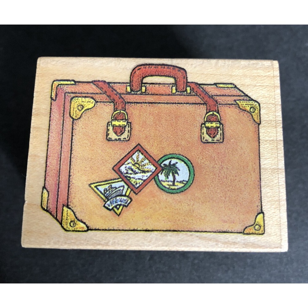 All Night Media Rubber Stamp Suitcase 308E Wood Mounted Travel Trip